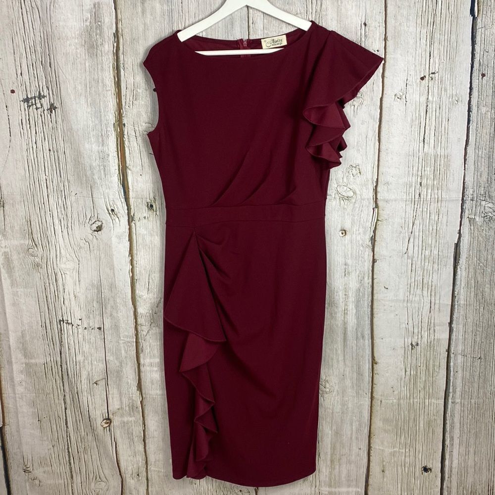 Aisize High Neck Ruffle Fitted Midi Dress Size Large